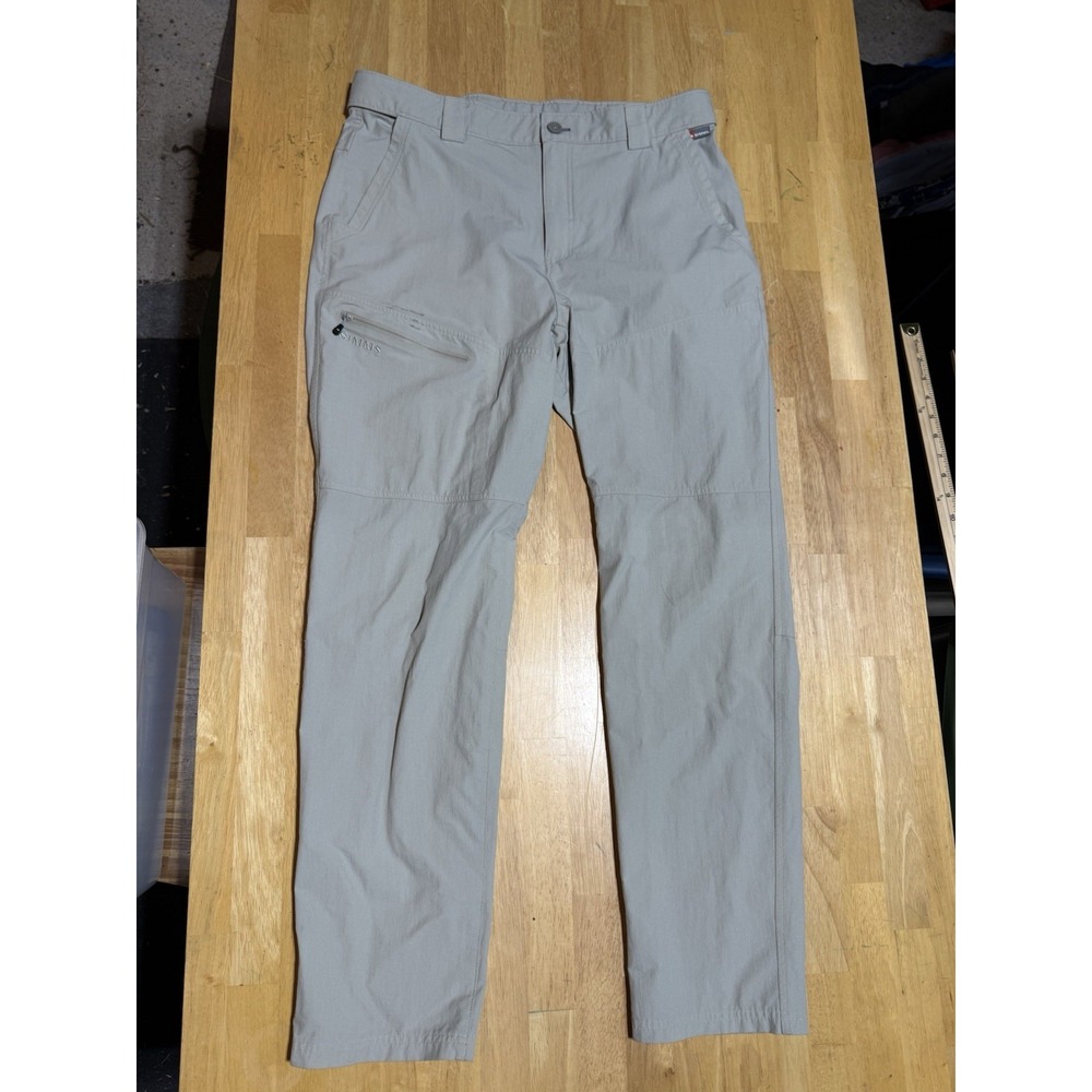 Simms Fishing Pants Mens L Gray Nylon Stretch Guide Hiking Outdoor 34x31